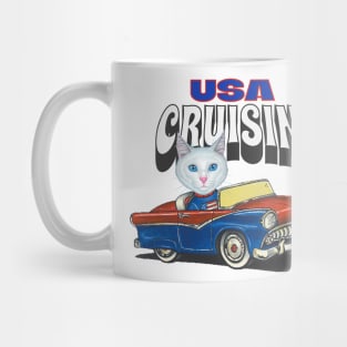 Adorable cute kitty cat is cruisin' through the USA with a vintage car Mug